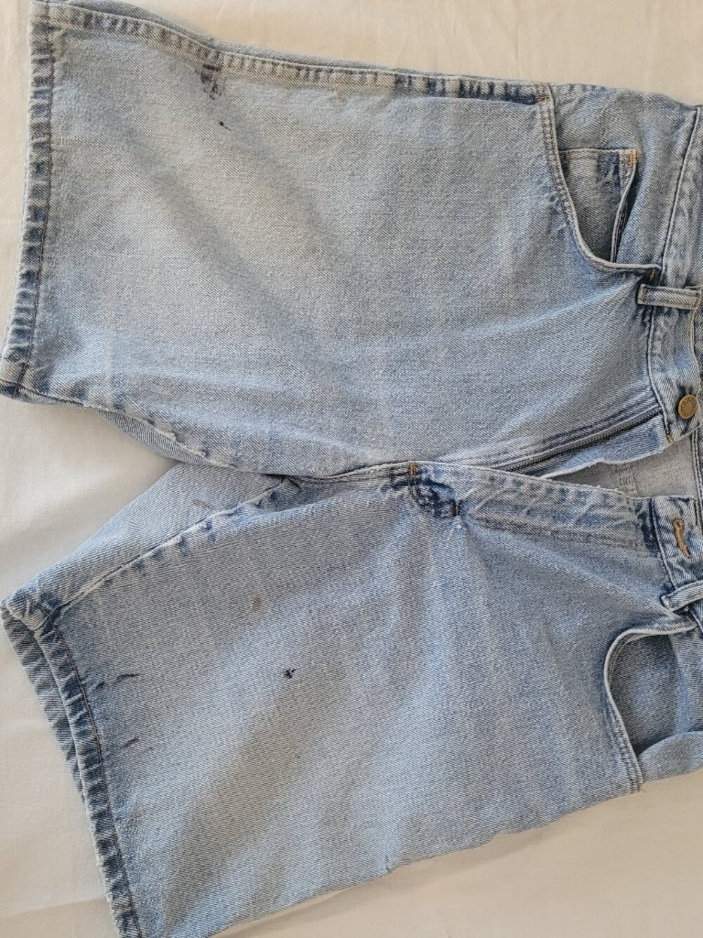 Blue Jean Shorts Womens Wrangler Distressed Worn Stained